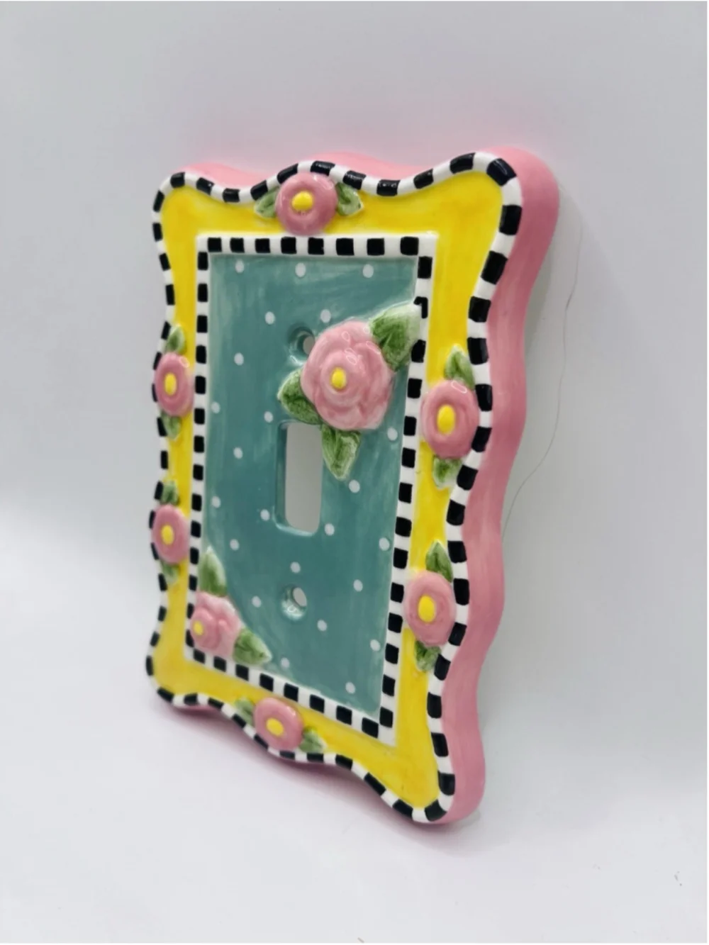 Mary Engelbreit Floral Light Switch Plate Cover Yellow Pink 2000 Ceramic Flowers